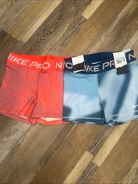 Nike Pro Women's Training Shorts - Coral Red & Light Blue